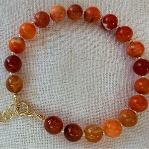 Fire orange Agate gemstone bracelet.Healing,positive energy. 7.5”. Unisex.GIFT